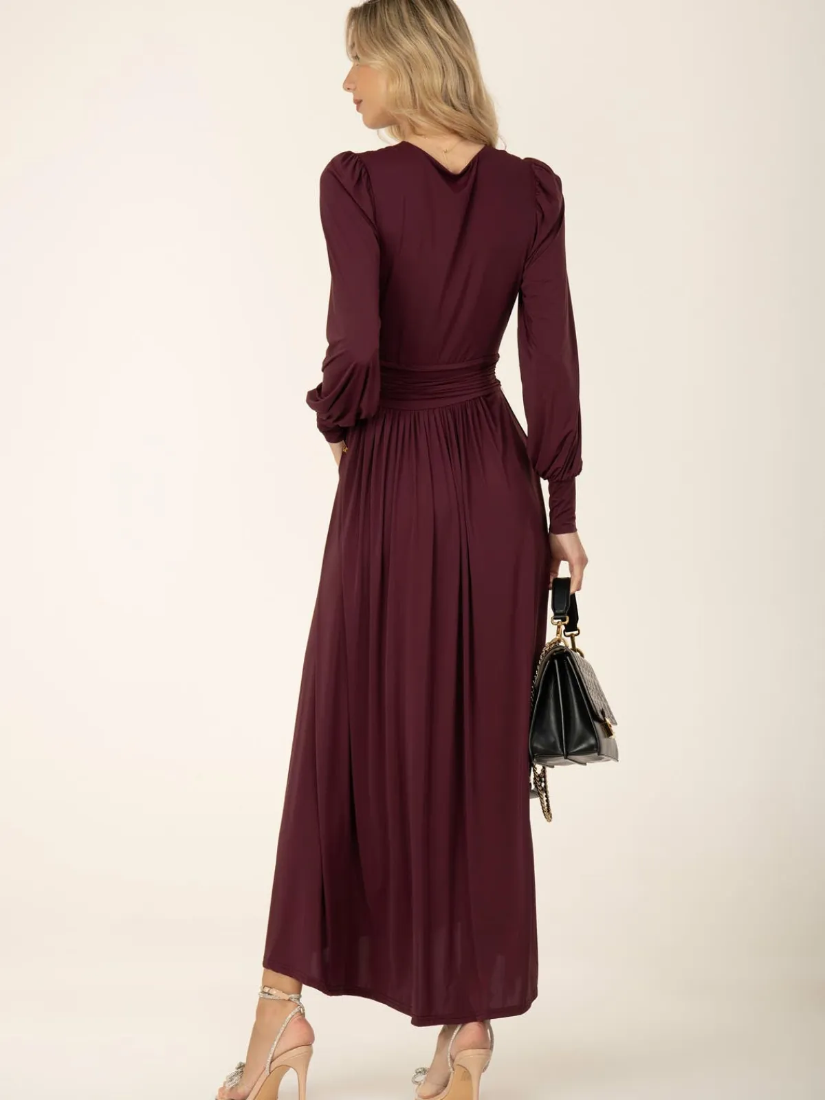 Jolie Moi Occasion Dresses|Jersey Dresses-Rashelle Jersey Long Sleeve Maxi Dress, Burgundy
