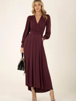 Jolie Moi Occasion Dresses|Jersey Dresses-Rashelle Jersey Long Sleeve Maxi Dress, Burgundy