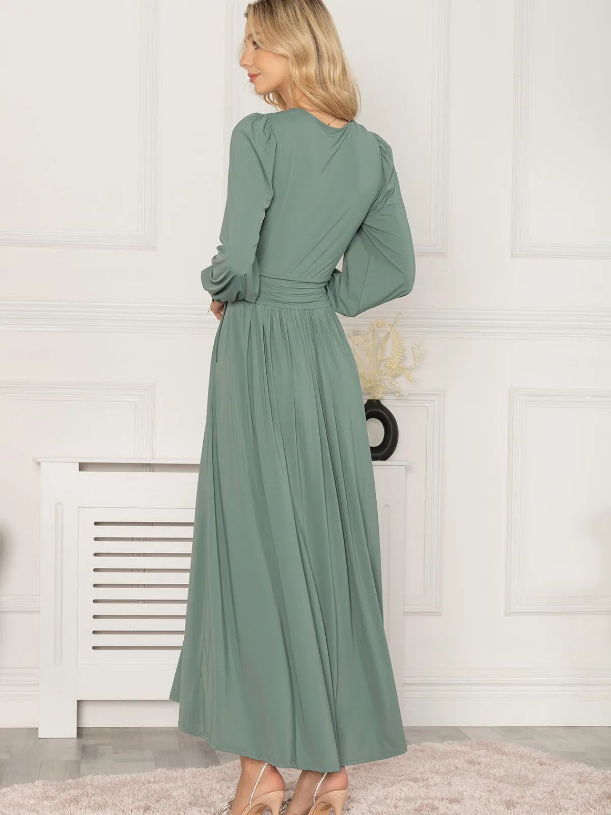 Jolie Moi Occasion Dresses|Weekend Casuals-Rashelle Jersey Long Sleeve Maxi Dress, Pleat Green
