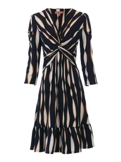 Jolie Moi Occasion Dresses|Jersey Dresses-Retro Geometric Flare Hem Dress, Black Wave