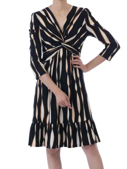 Jolie Moi Occasion Dresses|Jersey Dresses-Retro Geometric Flare Hem Dress, Black Wave