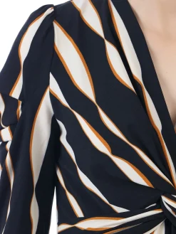 Jolie Moi Occasion Dresses|Jersey Dresses-Retro Geometric Flare Hem Dress, Black Wave