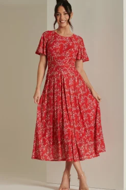 Jolie Moi Occasion Dresses|Floral Dresses-Rexina Maxi Mesh Dress, Red Floral
