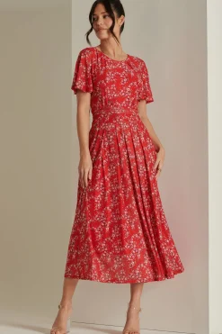 Jolie Moi Occasion Dresses|Floral Dresses-Rexina Maxi Mesh Dress, Red Floral