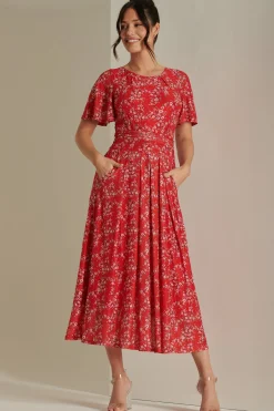 Jolie Moi Occasion Dresses|Floral Dresses-Rexina Maxi Mesh Dress, Red Floral