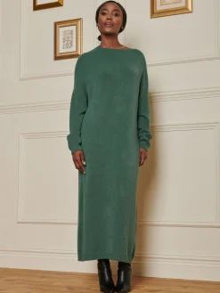 Jolie Moi Occasion Dresses|Office Dresses-Ribbed Knit Longline Dress, Emerald Green
