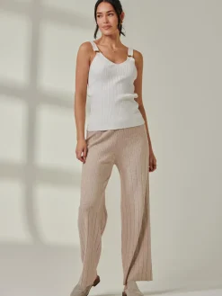 Jolie Moi Co-Ords|Weekend Casuals-Ribbed Knit Wide Leg Trousers, Mink Heather