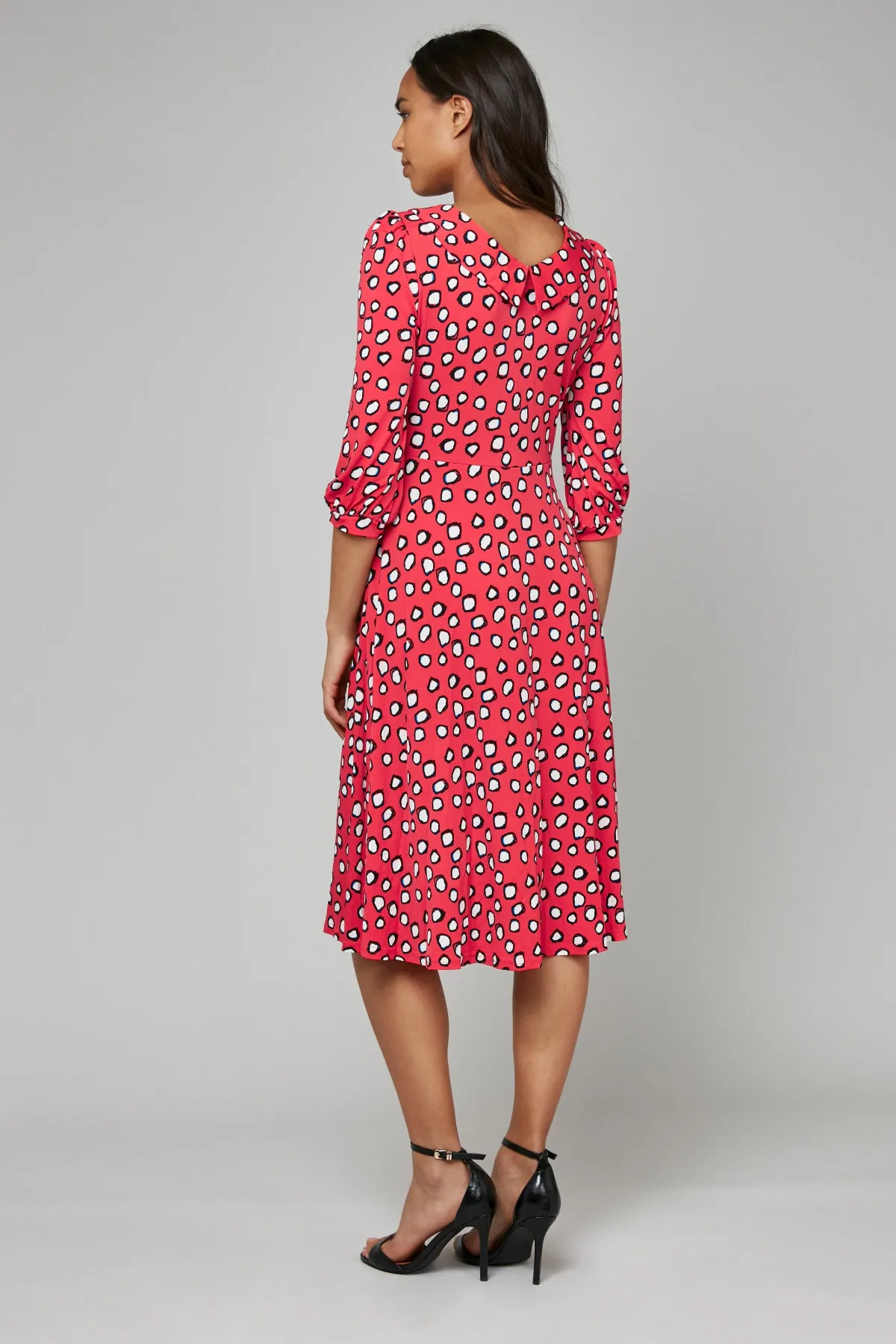 Jolie Moi Occasion Dresses|Jersey Dresses-Roll Collar Jersey Tea Dress, Red Polka