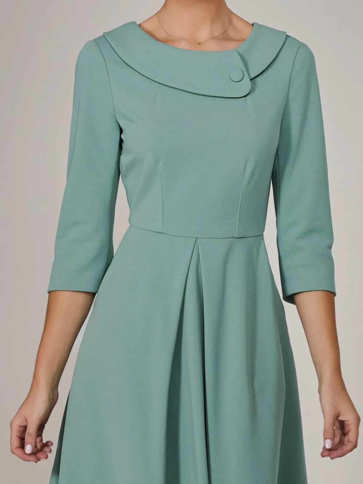 Jolie Moi Occasion Dresses|Race Day Dresses-Roll Collar Long Sleeve Midi Dress, Mint Green