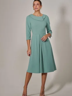 Jolie Moi Occasion Dresses|Race Day Dresses-Roll Collar Long Sleeve Midi Dress, Mint Green
