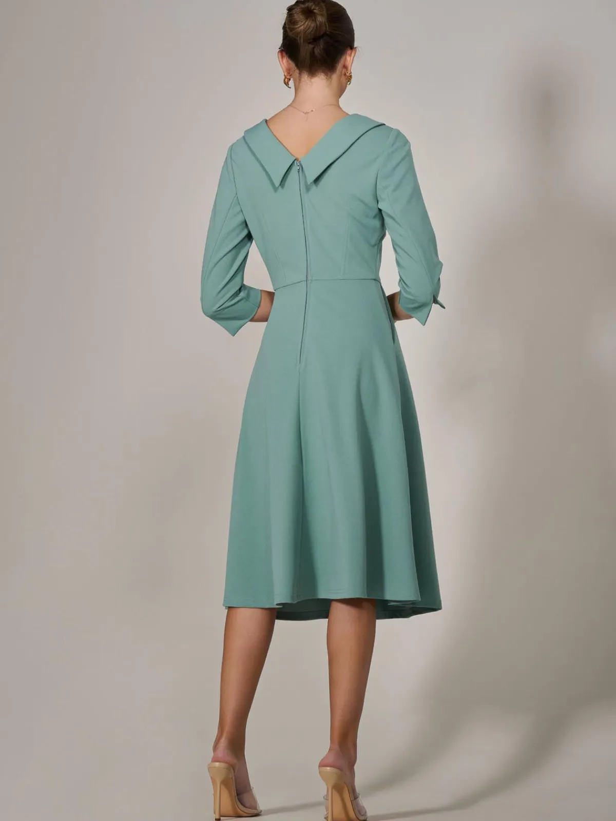 Jolie Moi Occasion Dresses|Race Day Dresses-Roll Collar Long Sleeve Midi Dress, Mint Green