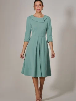 Jolie Moi Occasion Dresses|Race Day Dresses-Roll Collar Long Sleeve Midi Dress, Mint Green
