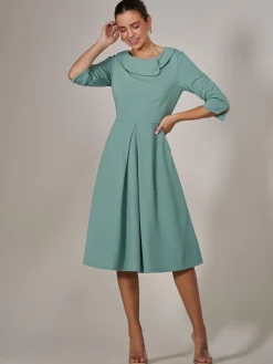 Jolie Moi Occasion Dresses|Race Day Dresses-Roll Collar Long Sleeve Midi Dress, Mint Green