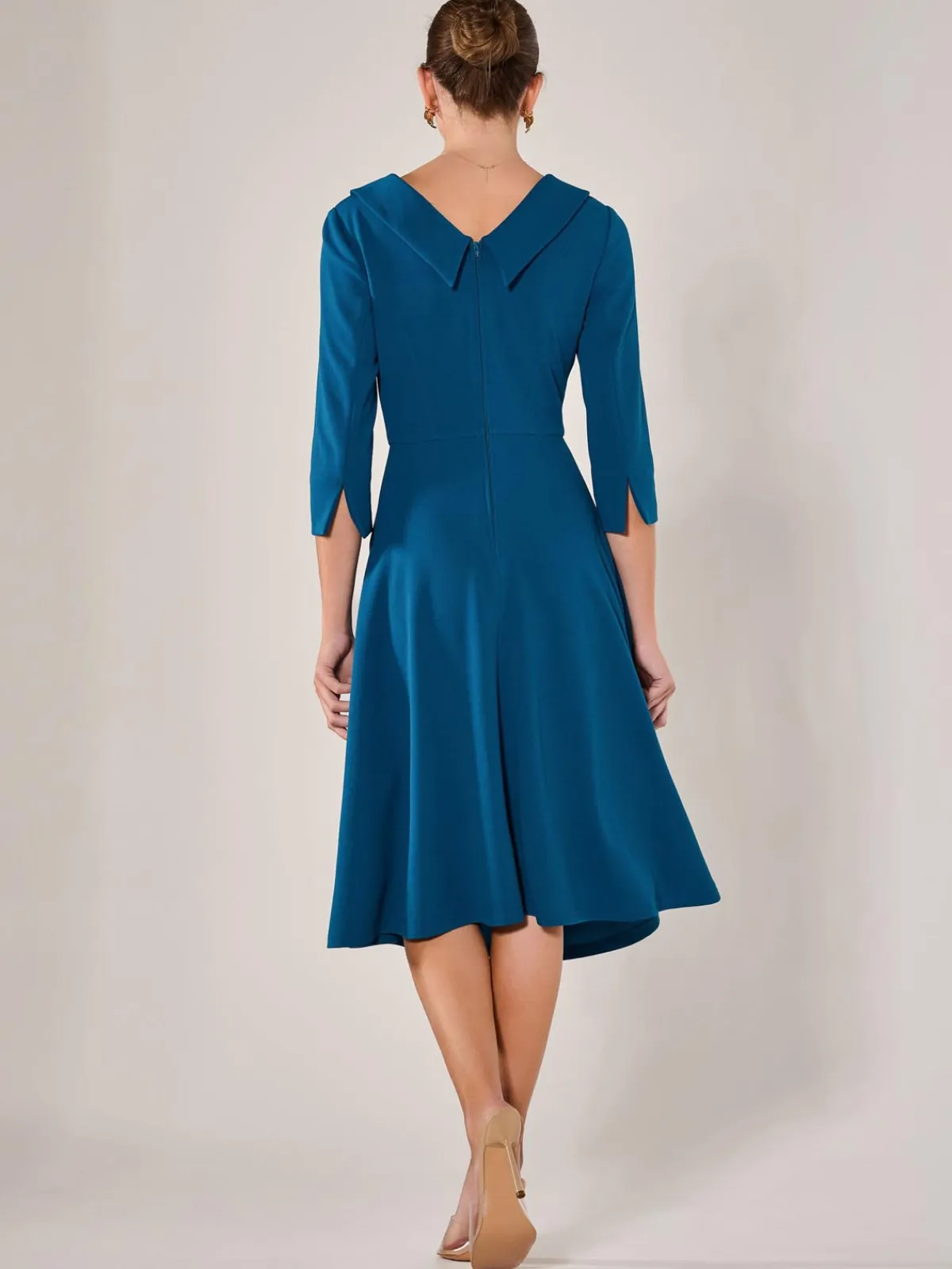 Jolie Moi Occasion Dresses|Midi Dresses-Roll Collar Long Sleeve Midi Dress, Teal