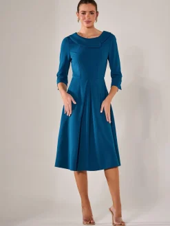 Jolie Moi Occasion Dresses|Midi Dresses-Roll Collar Long Sleeve Midi Dress, Teal