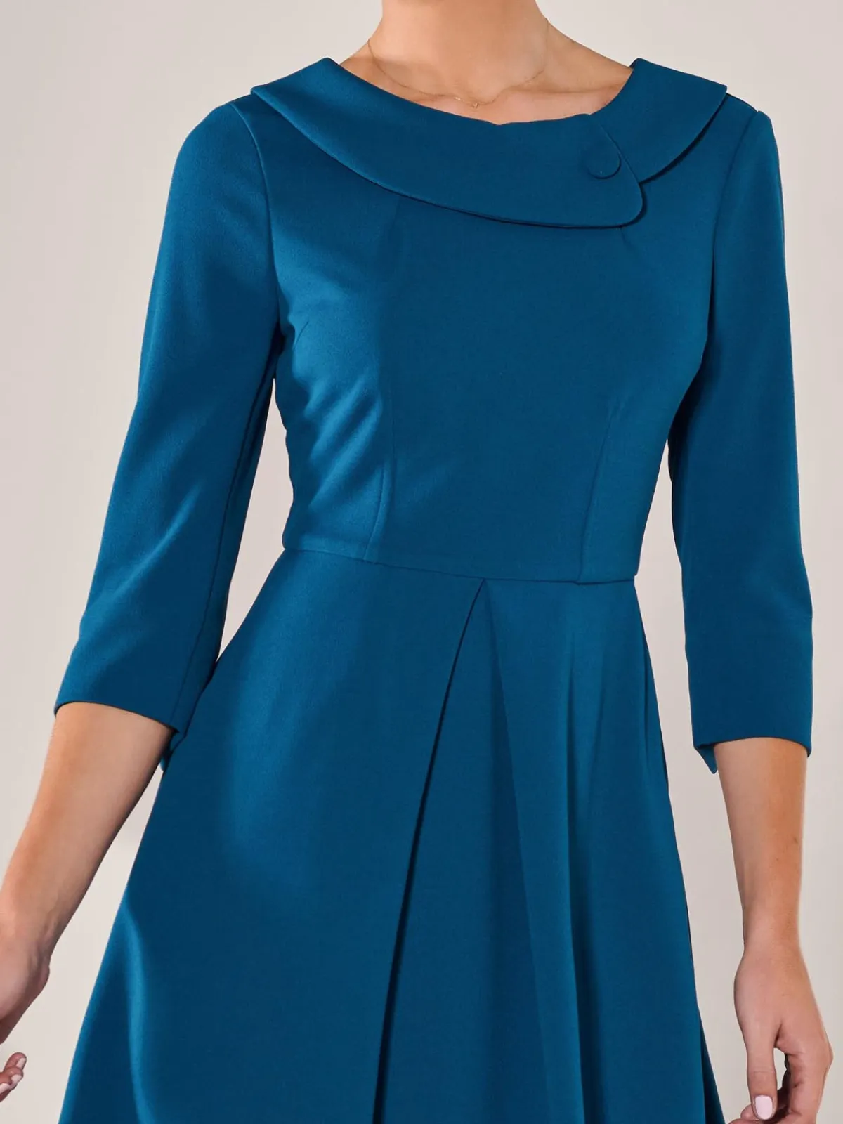 Jolie Moi Occasion Dresses|Midi Dresses-Roll Collar Long Sleeve Midi Dress, Teal