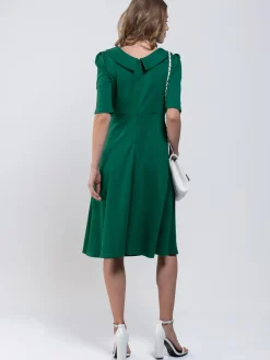 Jolie Moi Occasion Dresses|Office Wear-Roll Collar 50s Dress, Green