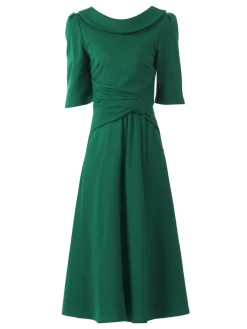 Jolie Moi Occasion Dresses|Office Wear-Roll Collar 50s Dress, Green