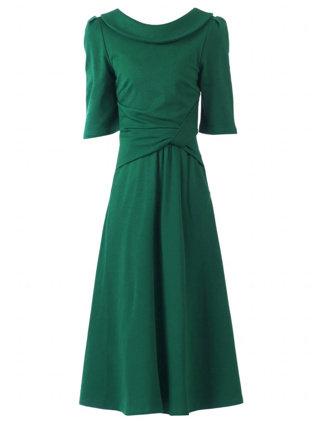 Jolie Moi Occasion Dresses|Office Wear-Roll Collar 50s Dress, Green