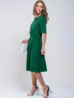 Jolie Moi Occasion Dresses|Office Wear-Roll Collar 50s Dress, Green