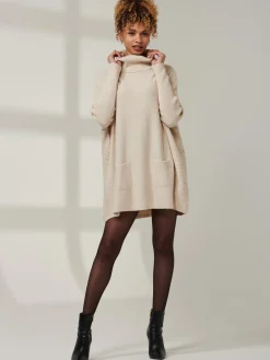 Jolie Moi Tops|Weekend Casuals-Roll Neck Pocket Front Knit Jumper, Beige Heather