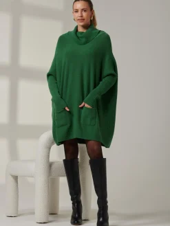 Jolie Moi Knitted Jumpers-Roll Neck Pocket Front Knit Jumper, Green