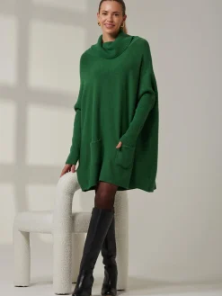 Jolie Moi Knitted Jumpers-Roll Neck Pocket Front Knit Jumper, Green