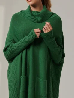 Jolie Moi Knitted Jumpers-Roll Neck Pocket Front Knit Jumper, Green