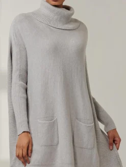 Jolie Moi Knitted Jumpers-Roll Neck Pocket Front Knit Jumper, Grey Heather
