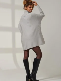 Jolie Moi Knitted Jumpers-Roll Neck Pocket Front Knit Jumper, Grey Heather
