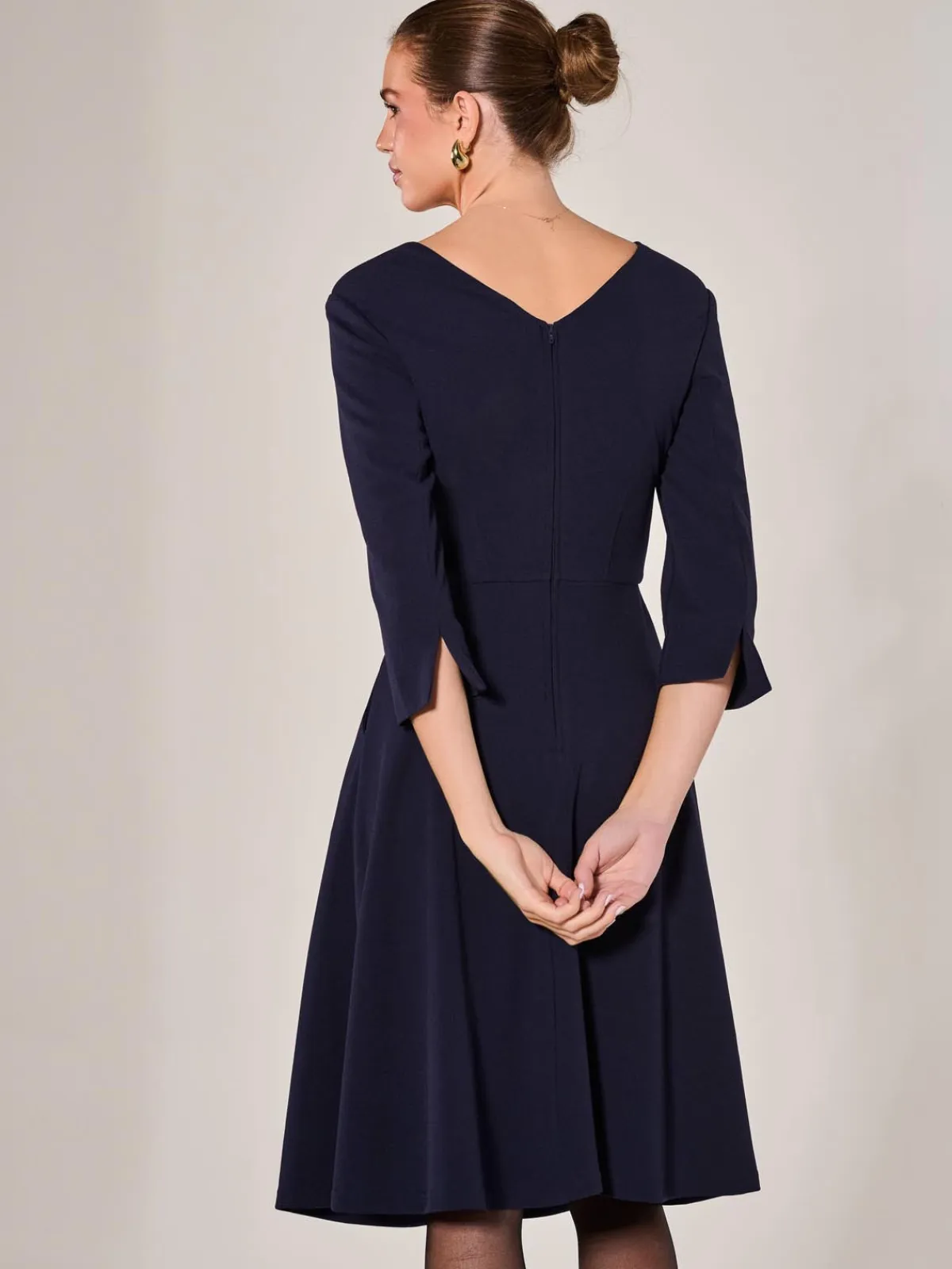 Jolie Moi Occasion Dresses|Office Dresses-Round Neck 3/4 Sleeve Midi Dress, Navy