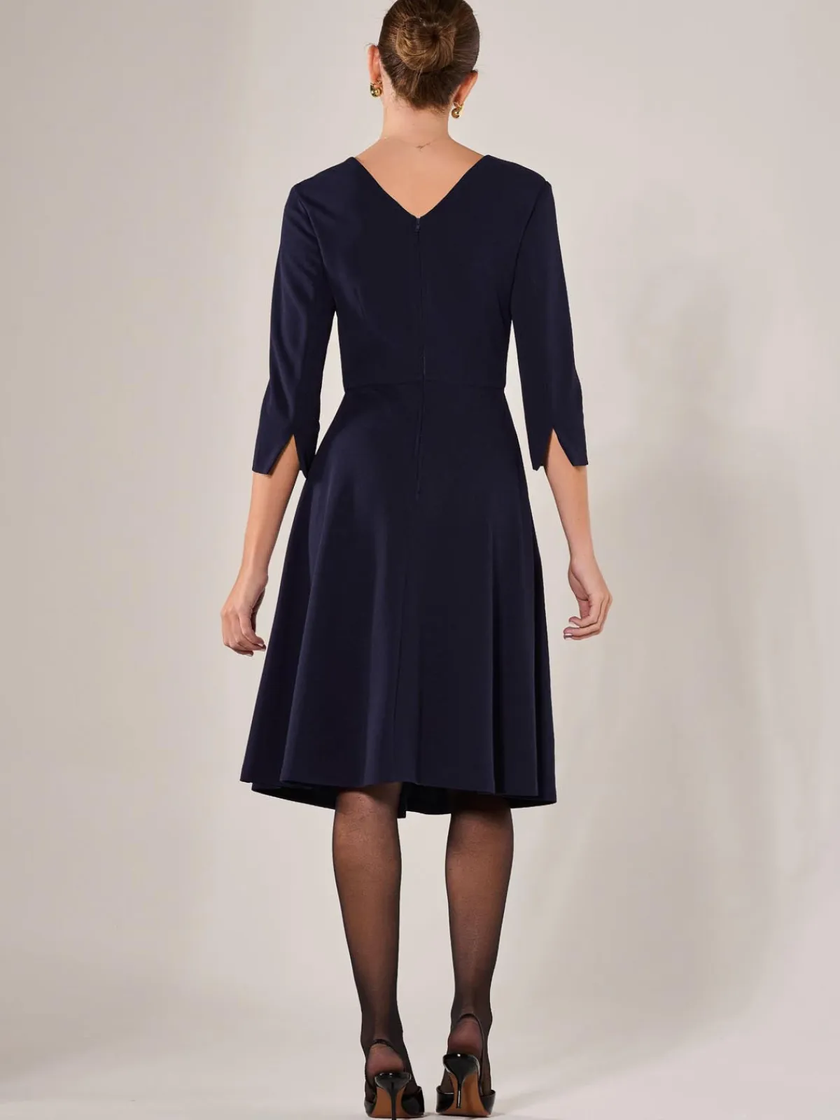 Jolie Moi Occasion Dresses|Office Dresses-Round Neck 3/4 Sleeve Midi Dress, Navy