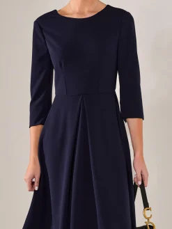 Jolie Moi Occasion Dresses|Office Dresses-Round Neck 3/4 Sleeve Midi Dress, Navy