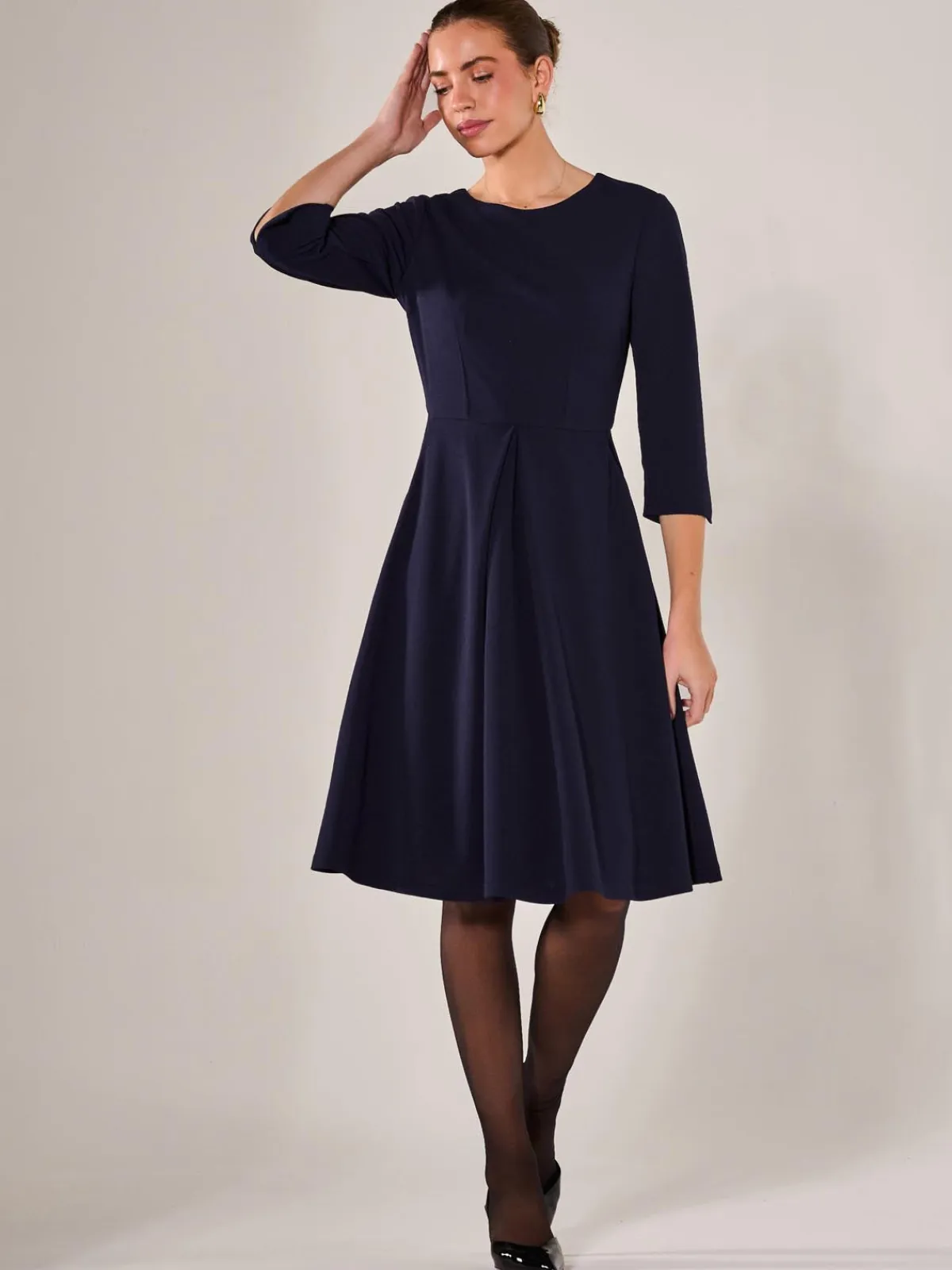 Jolie Moi Occasion Dresses|Office Dresses-Round Neck 3/4 Sleeve Midi Dress, Navy