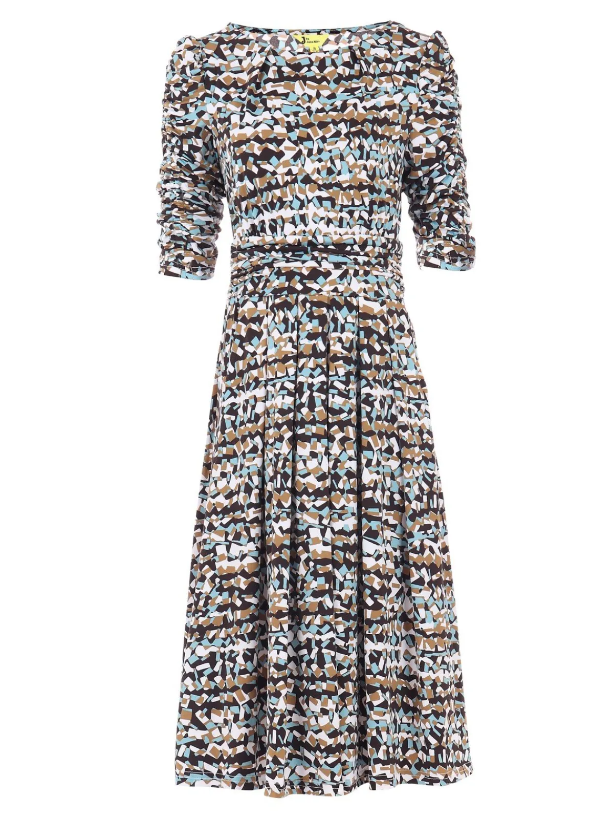 Jolie Moi Occasion Dresses|Jersey Dresses-Ruched Sleeve Print Jersey Midi Dress, Blue Abstract