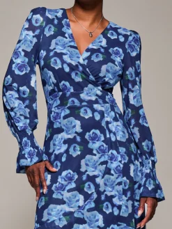 Jolie Moi Occasion Dresses|Floral Dresses-Ruffle Cuffed Sleeve Frill Mesh Maxi Dress, Blue Floral