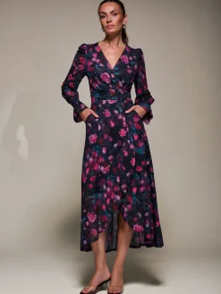 Jolie Moi Occasion Dresses|Floral Dresses-Ruffle Cuffed Sleeve Frill Mesh Maxi Dress, Pink Floral