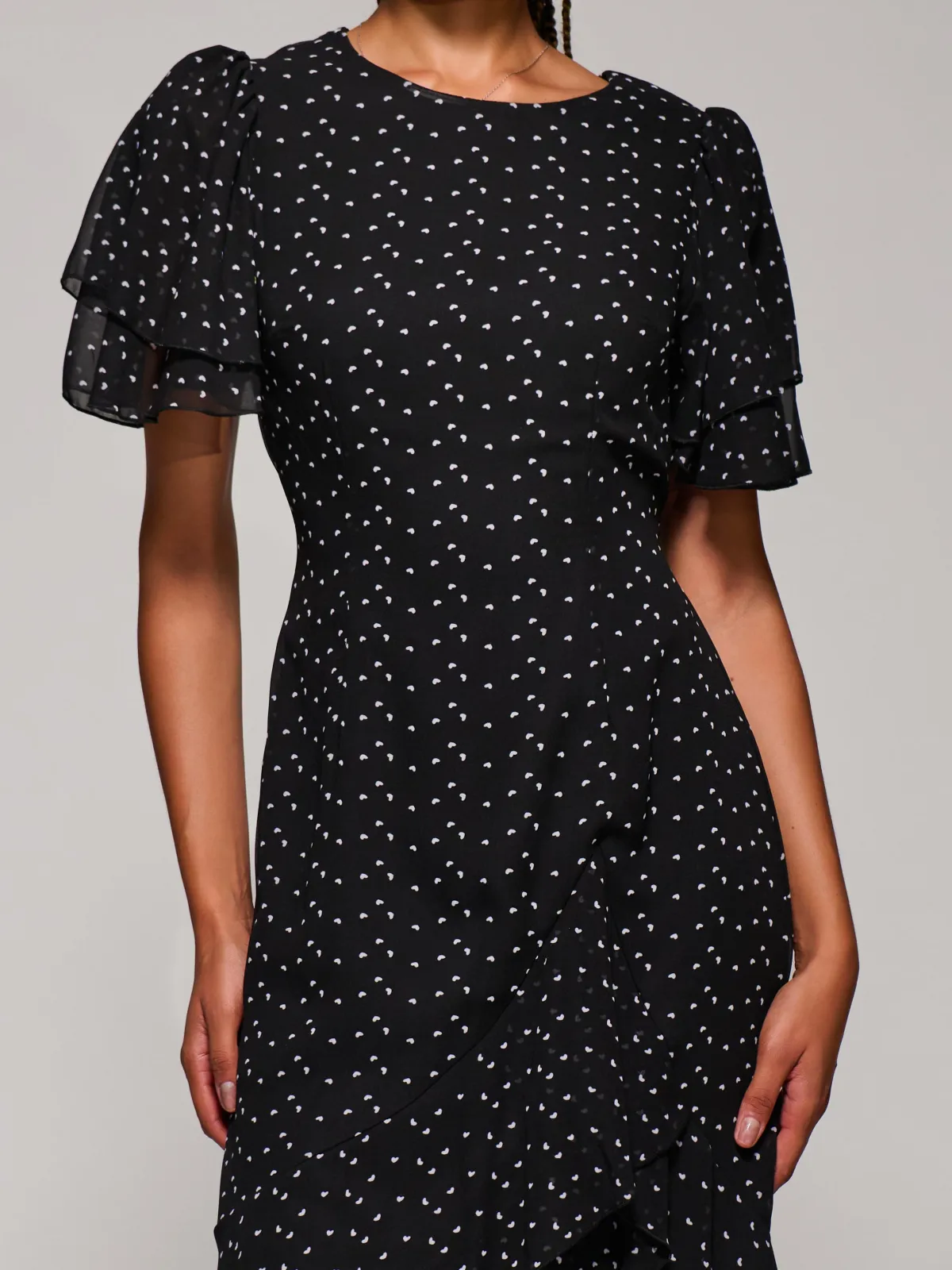 Jolie Moi Occasion Dresses-Ruffle Detail Chiffon Midaxi Dress, Black Heart