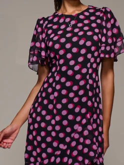 Jolie Moi Occasion Dresses-Ruffle Detail Chiffon Midaxi Dress, Black Spot