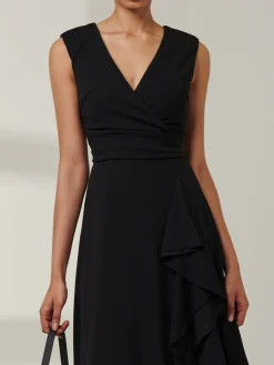 Jolie Moi Occasion Dresses|Midi Dresses-Ruffle Detail Midi Dress, Black