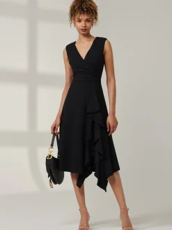 Jolie Moi Occasion Dresses|Midi Dresses-Ruffle Detail Midi Dress, Black