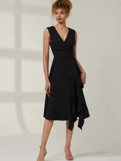 Jolie Moi Occasion Dresses|Midi Dresses-Ruffle Detail Midi Dress, Black