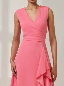 Jolie Moi Occasion Dresses|Sleeveless Dresses- Ruffle Detail Midi Dress Pink