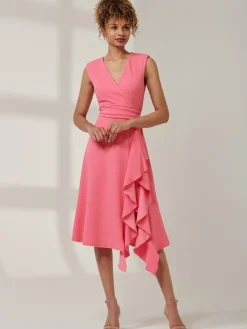 Jolie Moi Occasion Dresses|Sleeveless Dresses- Ruffle Detail Midi Dress Pink