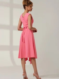 Jolie Moi Occasion Dresses|Sleeveless Dresses- Ruffle Detail Midi Dress Pink