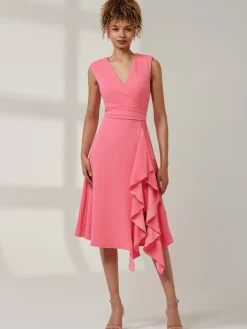 Jolie Moi Occasion Dresses|Sleeveless Dresses- Ruffle Detail Midi Dress Pink