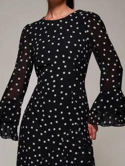 Jolie Moi Occasion Dresses|Maxi Dresses-Ruffled Long Sleeve Tiered Chiffon Midaxi, Black Spot