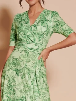 Jolie Moi Occasion Dresses|Floral Dresses-Ruffle Hem Jersey Maxi Dress, Green Leafy