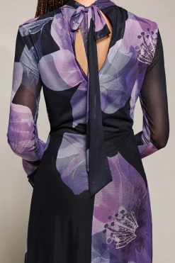 Jolie Moi Occasion Dresses|Floral Dresses-Ruffle Long Sleeve Mesh Maxi Dress, Purple Floral