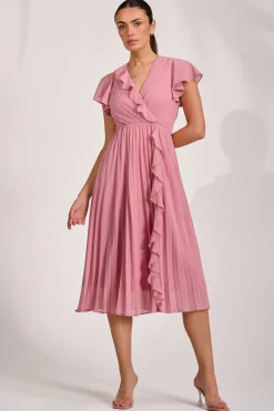 Jolie Moi Occasion Dresses|Mother Of The Bride-Ruffle Pleated Chiffon Midi Dress, Dusty Pink